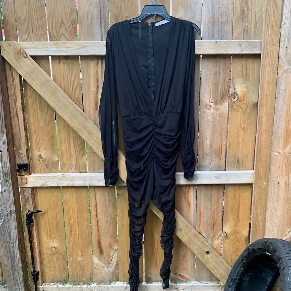 Ashley Stewart Black Bodycon Jumpsuit with Bishop Sleeves